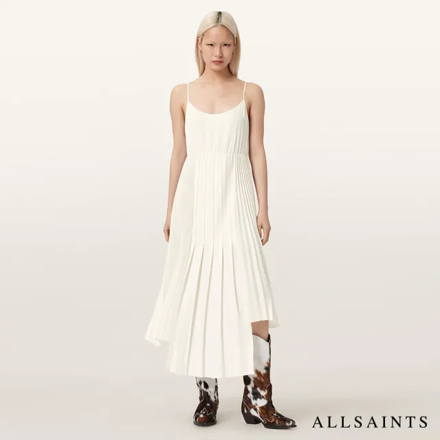 【ALLSAINTS】LUCILLE 兩件式不對稱百褶洋裝-白 W215DE(寬鬆版型)