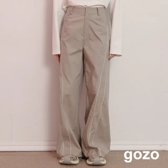 【gozo】S型花邊剪接造型抽繩寬褲(兩色)
