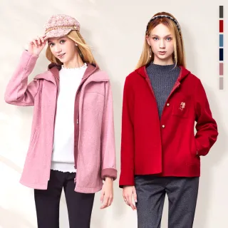 【MYVEGA 麥雪爾】MA保暖毛呢幸運草/假兩件針織連帽外套-二款任選(日系/連帽外套/針織外套/保暖外套/大衣)