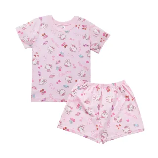 【ONEDER 旺達】三麗鷗凱蒂 純棉短袖套裝 Hello Kitty 短袖睡衣 短袖家居套裝(兒童睡衣/100%棉質/正版授權)