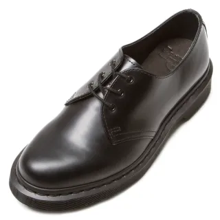【Dr.Martens】馬汀1461 SMOOTH 男 3孔綁帶低筒亮面牛津鞋 黑 馬丁紳士鞋 休閒皮鞋 14345001