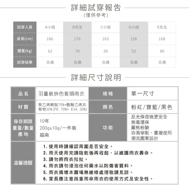 【雨之情】羽量級拚色套頭雨衣(2入組/連身雨衣 / 輕便雨衣)