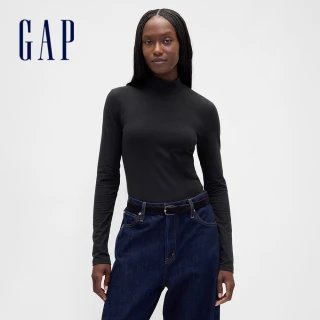 【GAP】女裝 立領長袖T恤-黑色(843914)