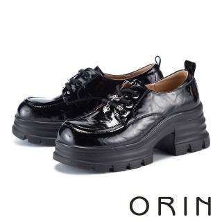 【ORIN】鏡面造型金屬飾釦綁帶樂福鞋 黑色