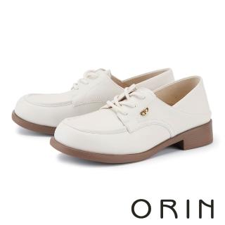 【ORIN】真皮簡約素面低跟綁帶牛津鞋 米色