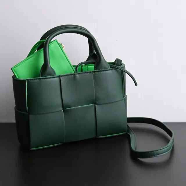 【BOTTEGA VENETA 寶緹嘉】簡約經典手工大格編織小手提包托特包兩用包(綠)