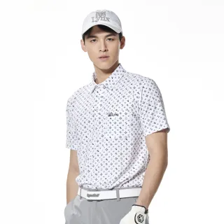 【Lynx Golf】男款吸濕排汗機能高爾夫元素印花胸袋款短袖POLO衫/高爾夫球衫(白色)