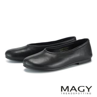 【MAGY】小牛皮簡約舒適圓頭平底鞋 黑色