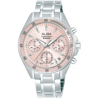 【ALBA】雅柏 ACTIVE 潛水風格三眼計時腕錶-36mm/粉紅 送禮 禮物(VD53-X417P/AT3K95X1)