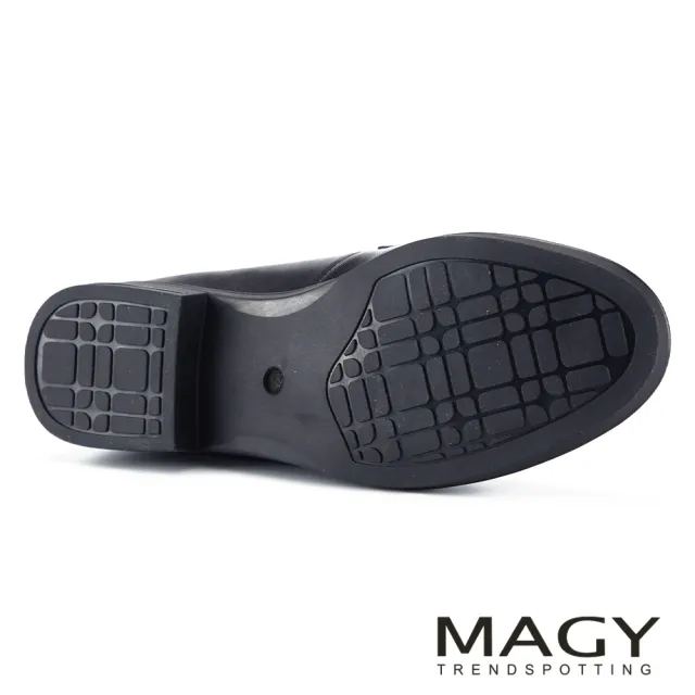 【MAGY】打蠟羊皮馬銜釦復古低跟樂福鞋 黑色