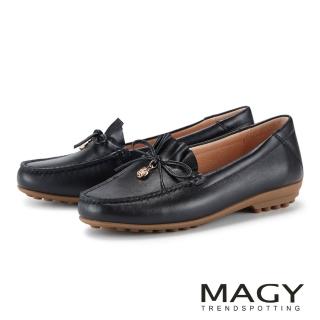 【MAGY】細緻羊皮蝴蝶結飾舒適樂福平底鞋 黑色