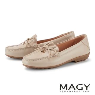 【MAGY】細緻羊皮蝴蝶結飾舒適樂福平底鞋 裸色