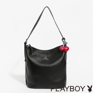 【PLAYBOY】大肩背包附長背帶 Midnight Cherry系列 - 黑色