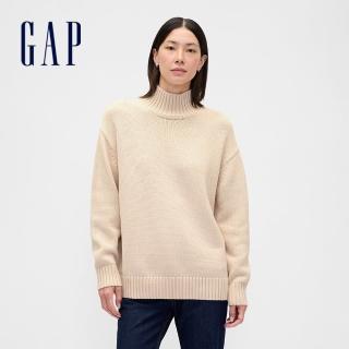 【GAP】女裝 立領長袖針織衫-米色(850142)