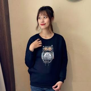 【Hana Mokuba】花木馬日系女裝趣味貓頭鷹印花圓領收口上衣