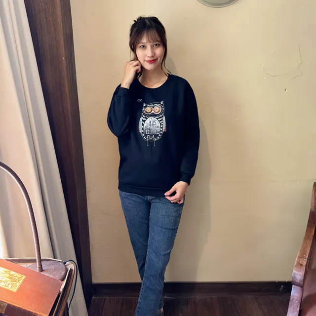 【Hana Mokuba】花木馬日系女裝趣味貓頭鷹印花圓領收口上衣
