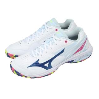 【MIZUNO 美津濃】羽球鞋 Wave Claw 4 寬楦 男鞋 白 藍 緩震 回彈 支撐 71GA2643-02