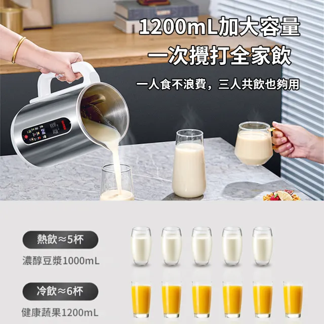【Felsted 菲仕德】不銹鋼豆漿機 1.2L 開蓋斷電(破壁機 小型榨汁機 輕食機 輔食機)
