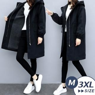 【ONEY 歐妮】★完美比例顯瘦連帽加絨風衣(女外套/長版外套/連帽外套/日系/通勤)