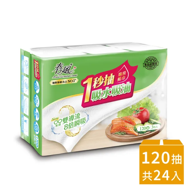 【春風】抽取式廚房紙巾120抽*3包*8串