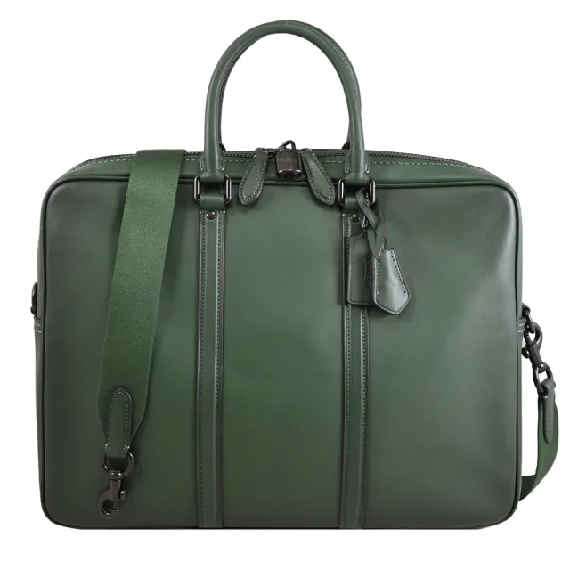 【COACH】METROPOLITAN 簡約全皮革附鎖釦商務包公事包(深綠)