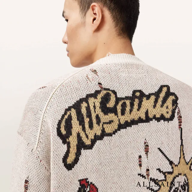 【ALLSAINTS】FOXX 破壞塗鴉羊毛針織外套 M052KE(寬鬆版型)