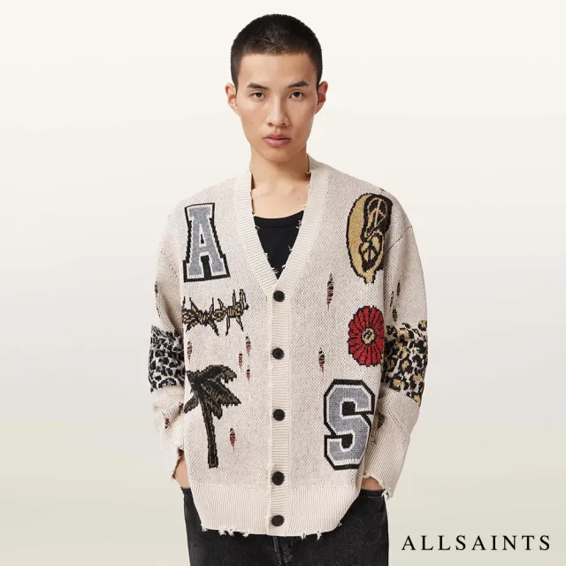 【ALLSAINTS】FOXX 破壞塗鴉羊毛針織外套 M052KE(寬鬆版型)
