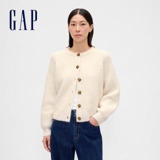【GAP】女裝 圓領針織外套-米白色(850271)