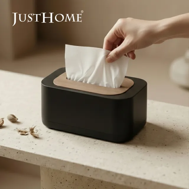 【Just Home】雙色木紋質感彈簧面紙盒-5色可選(紙巾盒 衛生紙盒 收納盒 彈簧面紙盒 日系收納)