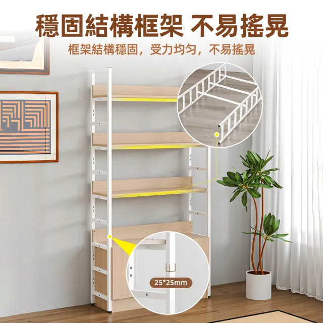 【慢慢家居】專人組裝-設計款-3尺超耐重五層帶櫃置物架-層高可調 W90xD30xH182cm(書架 書櫃 收納架 層架)