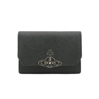 【Vivienne Westwood】防刮皮星球銀logo扣式卡包(黑)