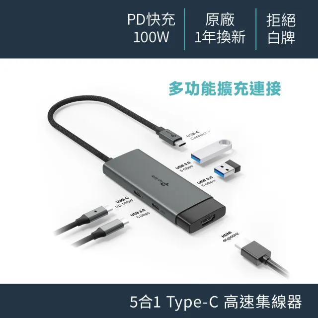 【TP-Link】UH5020C Type-C 5合1多功能轉接器 5埠HUB集線器 HDMI USB3.0 PD快充(100W)
