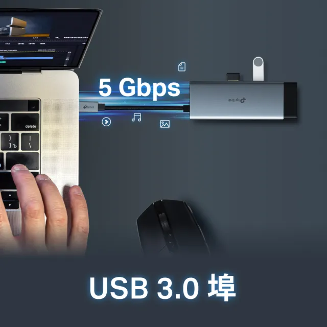 【TP-Link】UH6120C Type-C 6合1多功能轉接器 6埠HUB集線器 HDMI USB3.0 PD快充(100W)