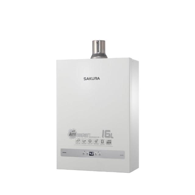  SAKURA櫻花牌 DH-1637FN 瓦斯熱水器，採用FE強制排氣式設計，確保安全高效排氣。具備電子式自動點火與機械控溫功能，提供穩定熱水輸出。能源效率達第二級，尺寸緊湊（345mm x 158mm x 493mm），重量僅14kg，適閤家庭安裝使用。電壓110V，保固1年，BSMI許可依原廠公告。理想的家用瓦斯熱水解決方案，安全可靠、省能環保。 