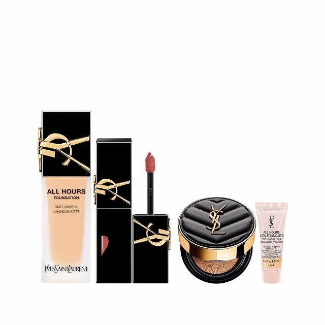 【YSL】官方直營 恆久完美水光彩妝組(午夜粉底+奢華印記鎖心光唇釉)