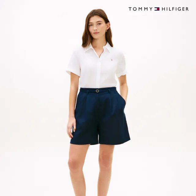 【TOMMY HILFIGER】官方旗艦館寬版亞麻短袖襯衫_裸色