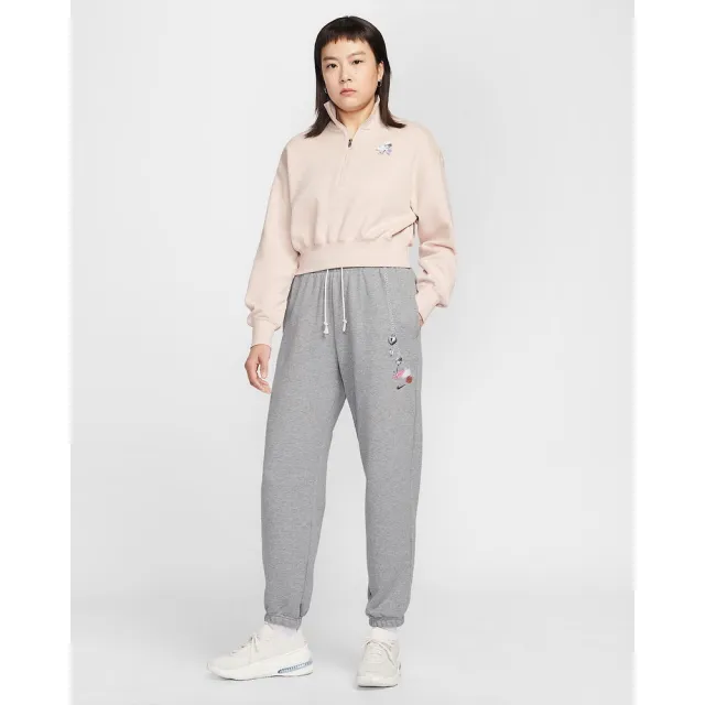【NIKE 耐吉】半開襟上衣 女 AS W NSW KTMH FLC QZ CROP 運動 休閒 寬鬆 短版 Oversize 粉 (IQ3940667)