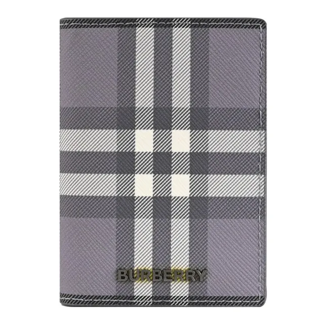 【BURBERRY 巴寶莉】英系棋盤格印花對開隨身卡片夾.灰(全新福利品)