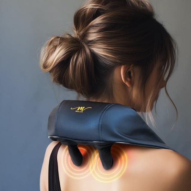 【MOLIJIA 魔力家】M637 無線免手持-充電式肩頸按摩帶 頸肩/揉捏/按摩枕/加熱熱敷/孝親(BY060037B)