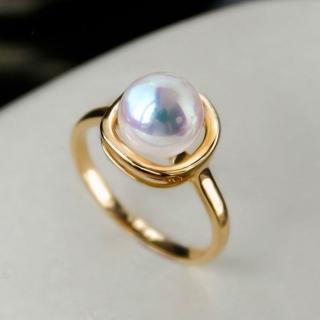 【海斯珠寶】18K金 7-7.4mm 日本 Akoya 天女級 天然海水珍珠 戒指 強光珍珠 簡約風格 時尚氣質