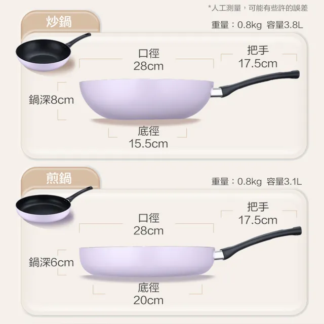 【ASD 愛仕達】香芋紫雙鍋組28cm(深炒鍋28cm+平底鍋28cm 通過SGS檢驗 不含PFOA)