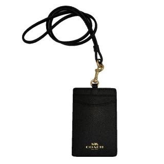 【COACH】經典LOGO素面防刮牛皮證件識別證保護套(黑)