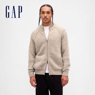 【GAP】男裝 刺繡V領針織外套-淺卡其(844105)