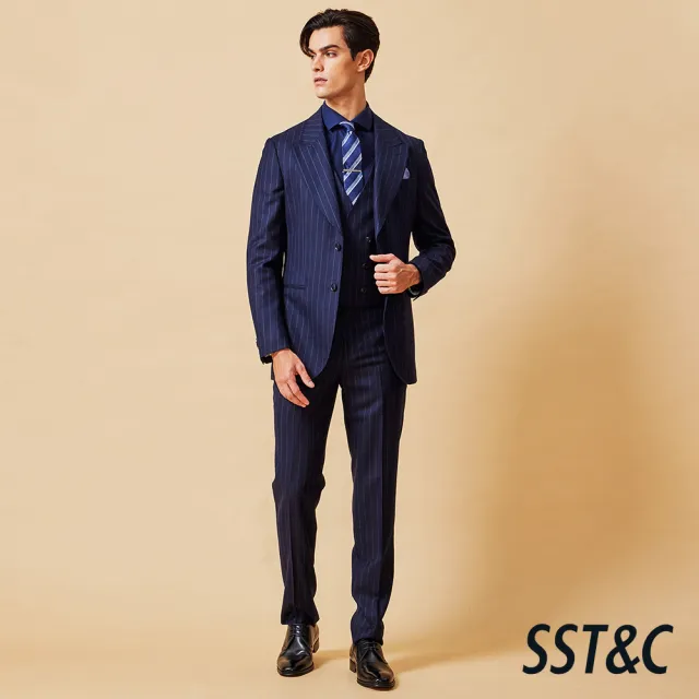 【SST&C】男裝 米蘭系列藏青直條紋修身版西裝外套-825211012041(換季65折)