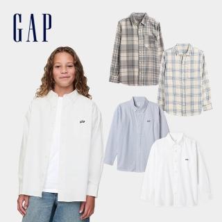 【GAP】男童裝 Logo刺繡/翻領長袖襯衫-多色任選(796569&605359)