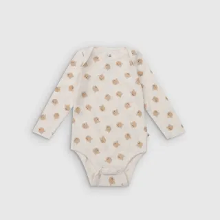 【GAP】嬰兒裝 純棉印花圓領長袖包屁衣-米色(799233)