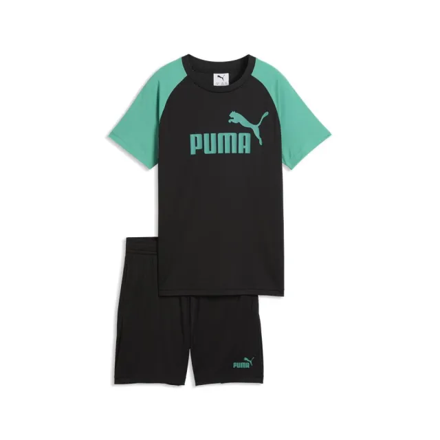 【PUMA】基本系列ESS Poly短袖短褲套裝 孩童 68629951  黑色