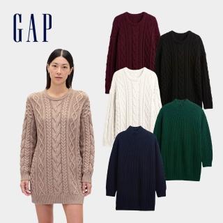 【GAP】女裝 圓領長袖針織洋裝-多款任選(843281&843212)