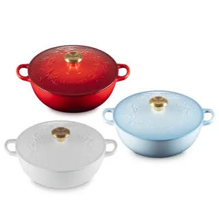 【Le Creuset】歡樂耶誕琺瑯鑄鐵鍋媽咪鍋26cm(櫻桃紅/棉花白/海岸藍 3色選1)