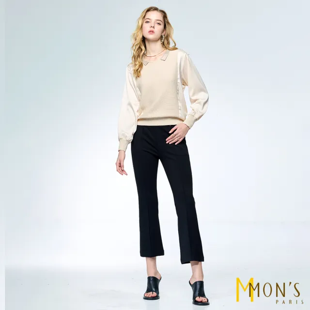 【MON’S】水鑽領拼接針織上衣(直)
